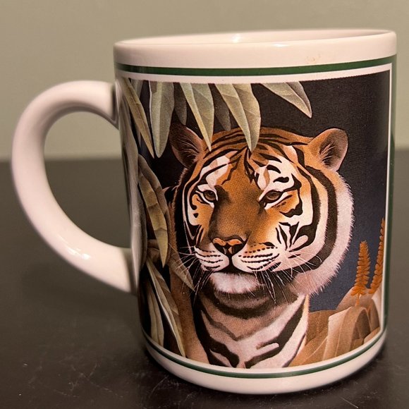 Pair of Vintage Tigers in Rainforest Mugs  ~ Art by Laura Regan / Applause 1985 - Picture 2 of 8